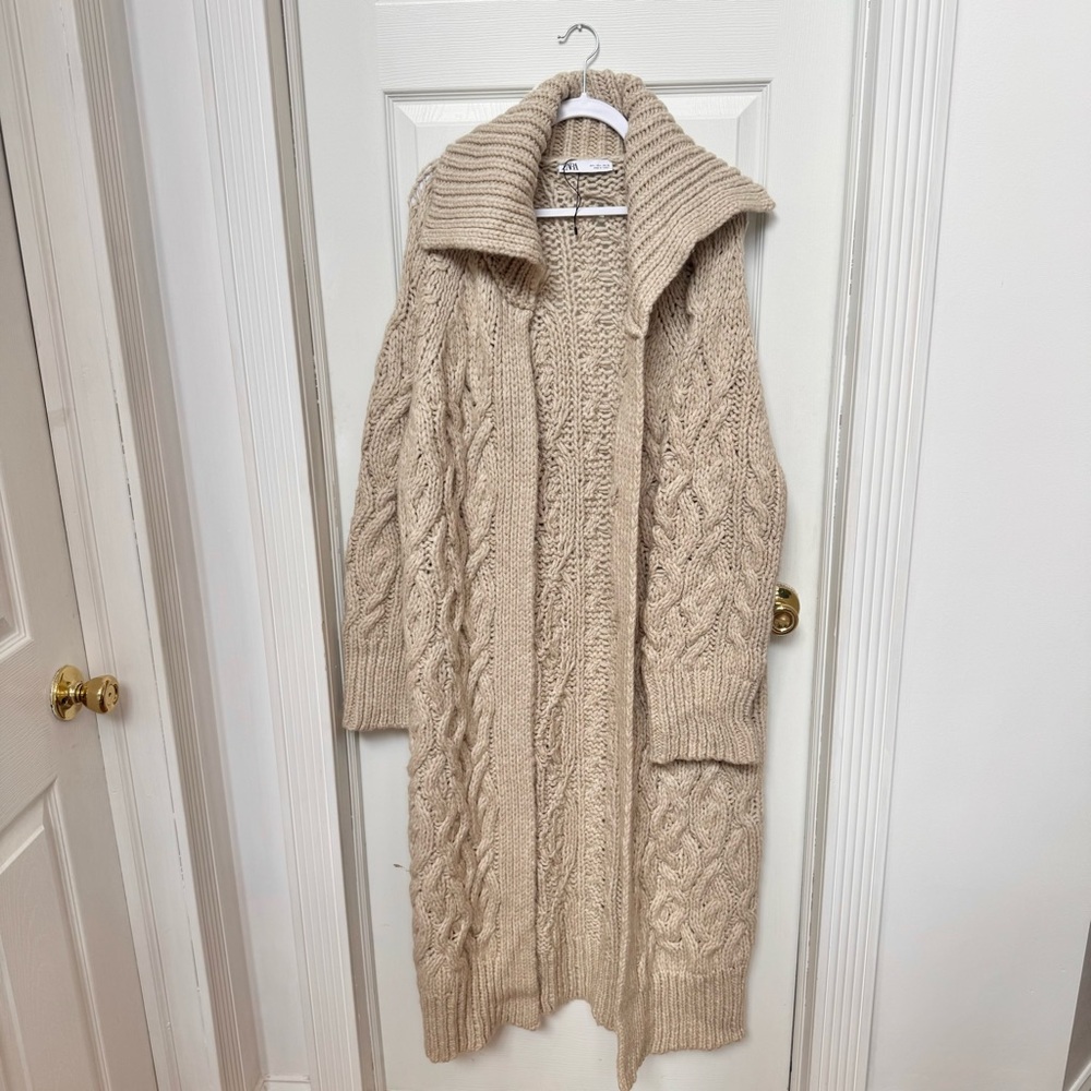 Zara Cream Cable Knit extra long duster Cardigan